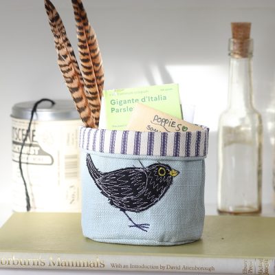 Blackbird Embroidered Mini Art Pot