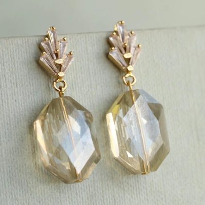 Champagne Yellow Art Deco Drop Earrings