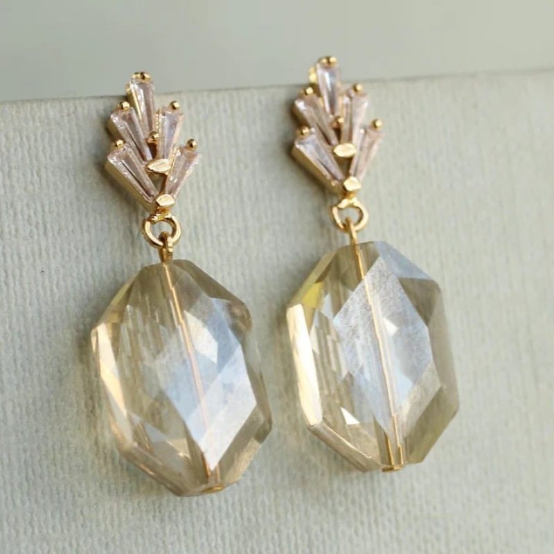 Champagne Yellow Art Deco Drop Earrings