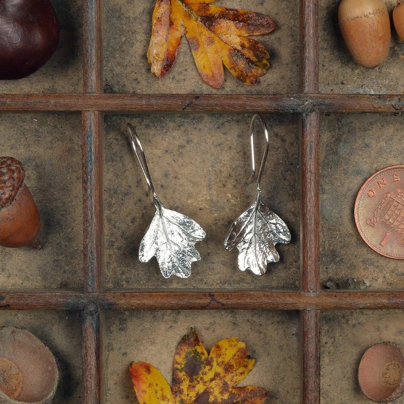 Hawthorn Leaf Drop Pewter Earrings