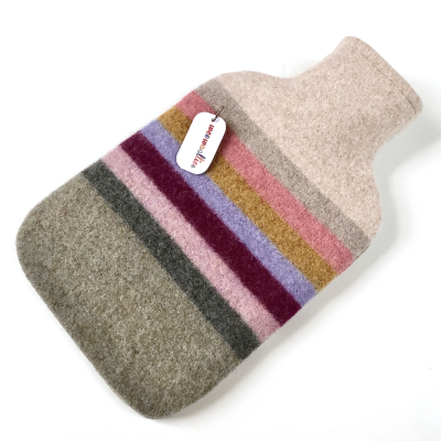 Hot Water Bottle Burgandy Ochre Lilac Stripe