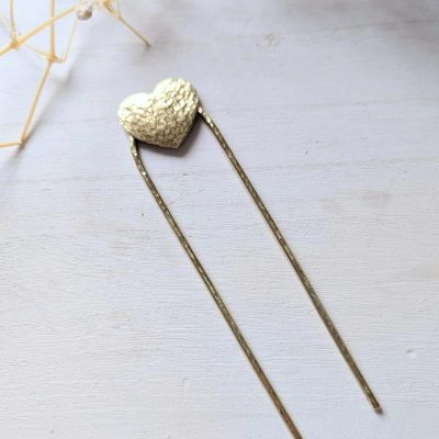 Gold Heart Brass Hair Pin by I Love Shiny Things