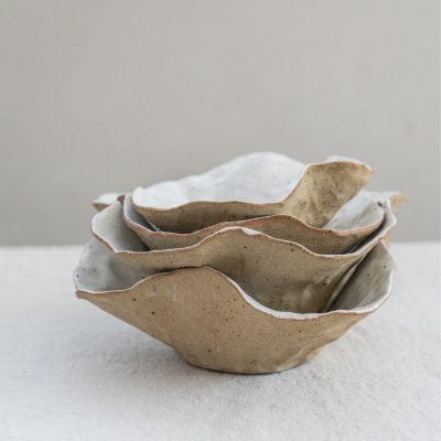 Petal Bowls in White Fleck