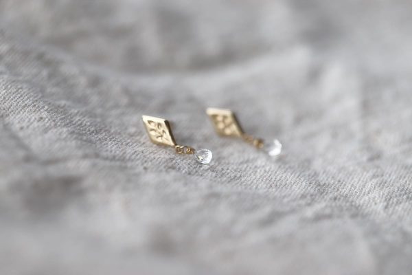 Rose Earrings with White Topaz