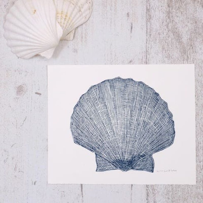 Single Scallop Shell Lino Print